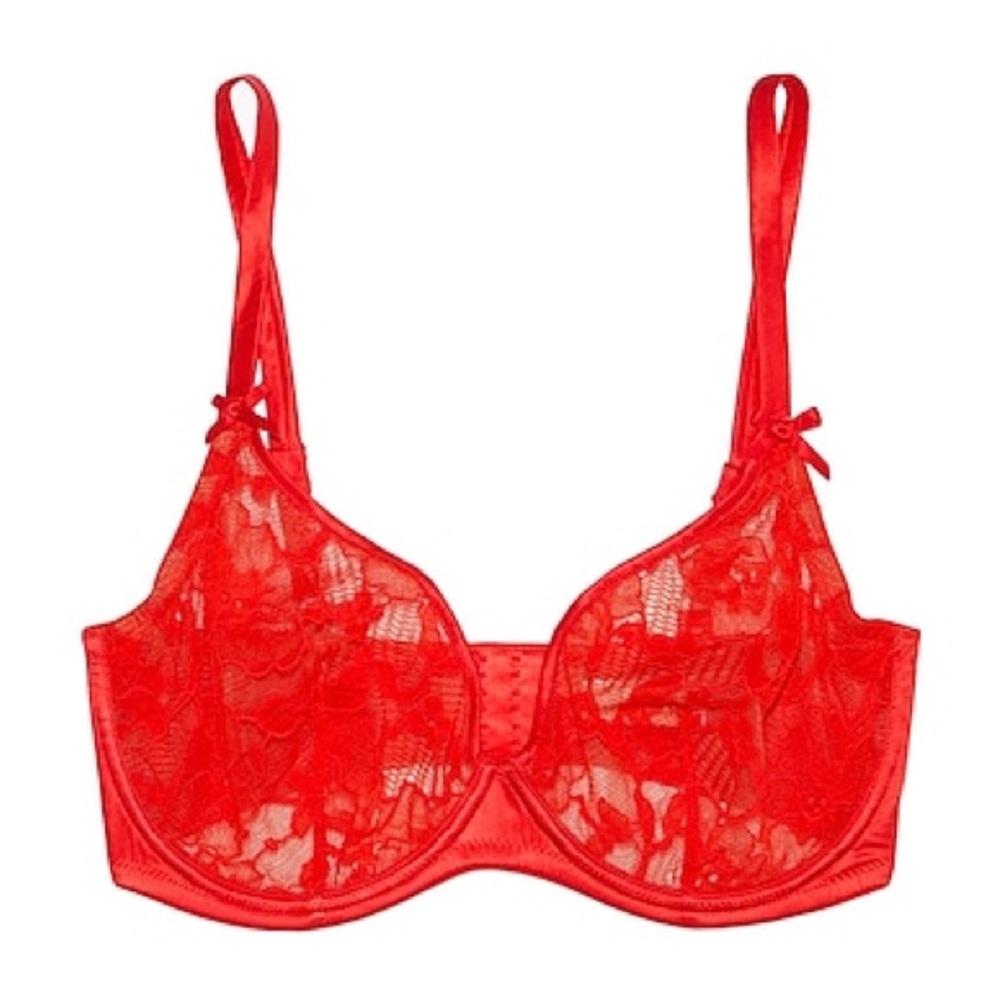 Fleur Du Mal Red Silk and Lace Bra 32DD